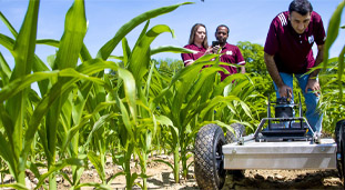 Students in field with robot