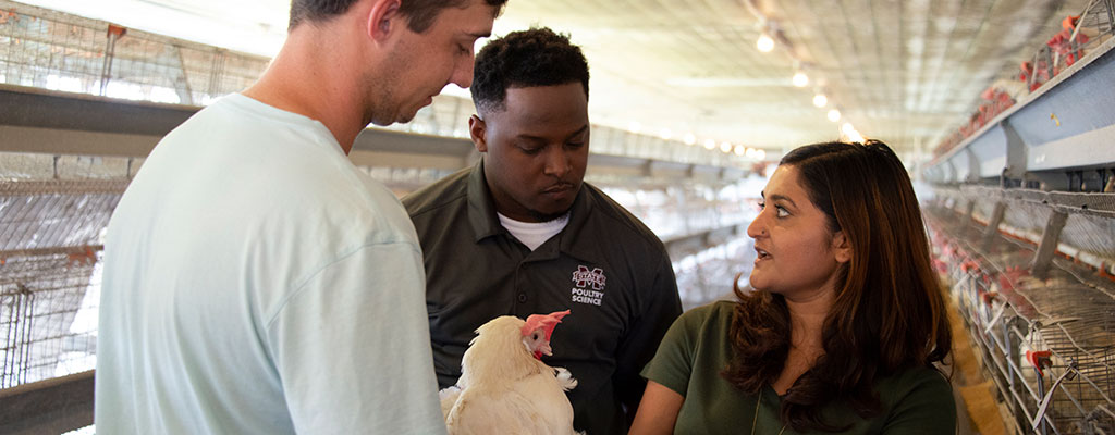 Students and faculty with chicken