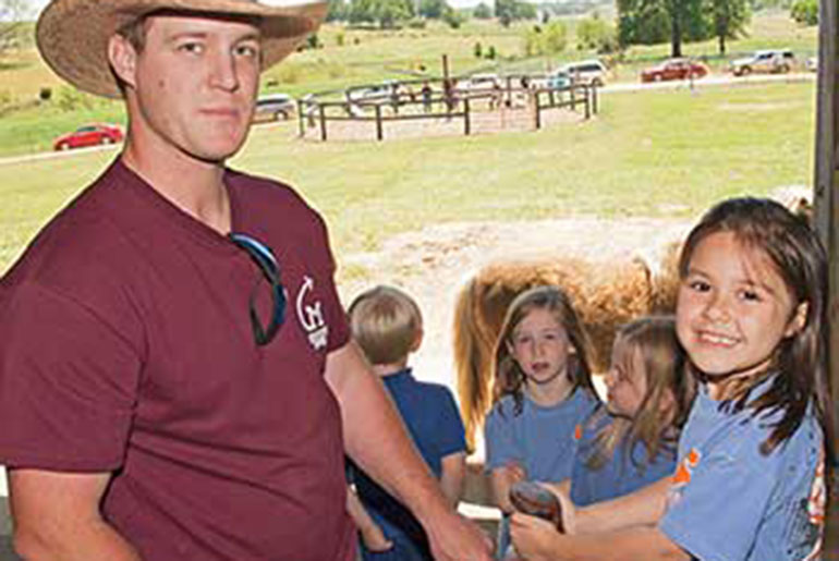 students learning on the farm