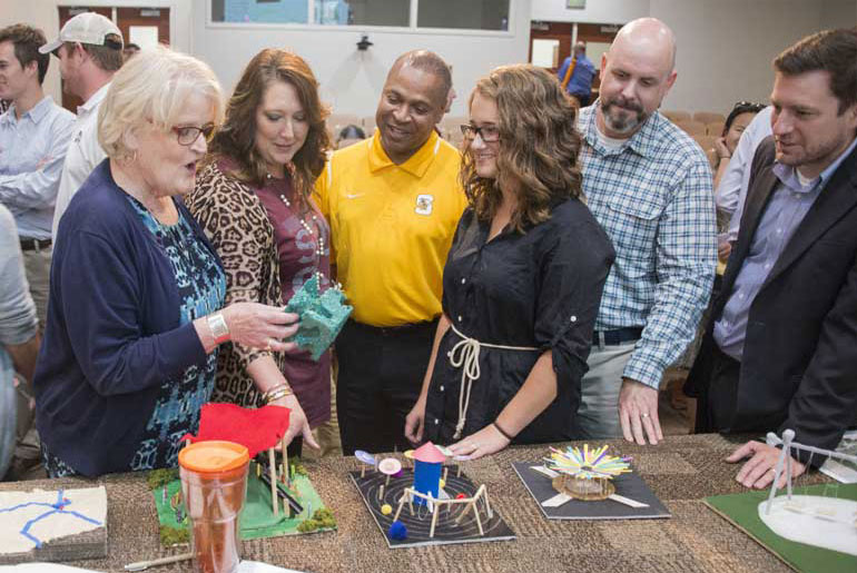 students demonstrate models of landscape work