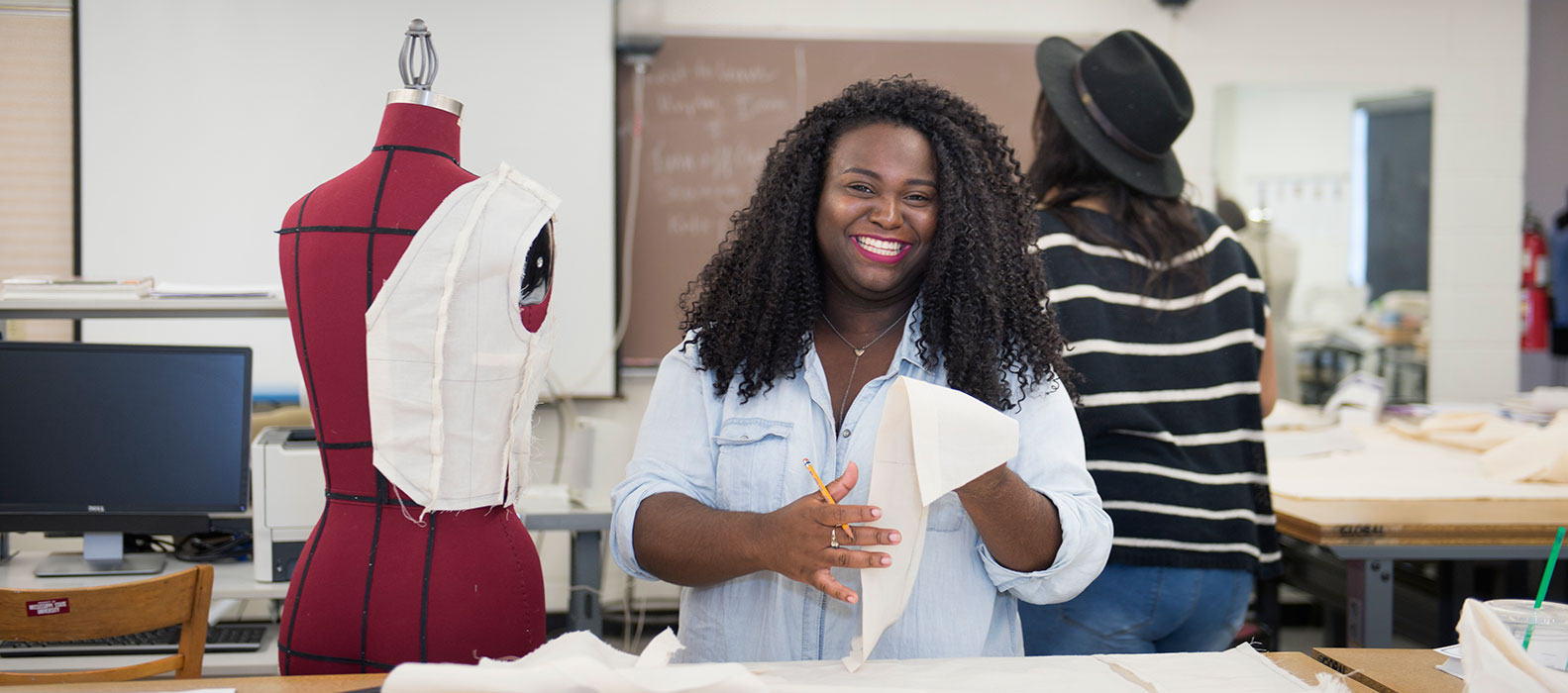 Student with fabric