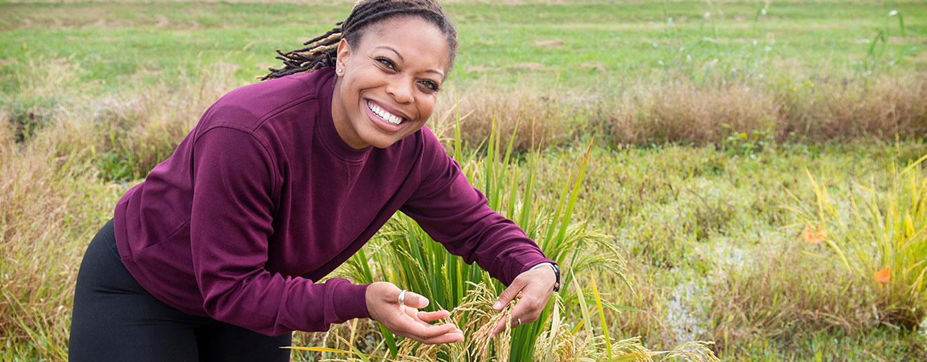 Female student in rice field