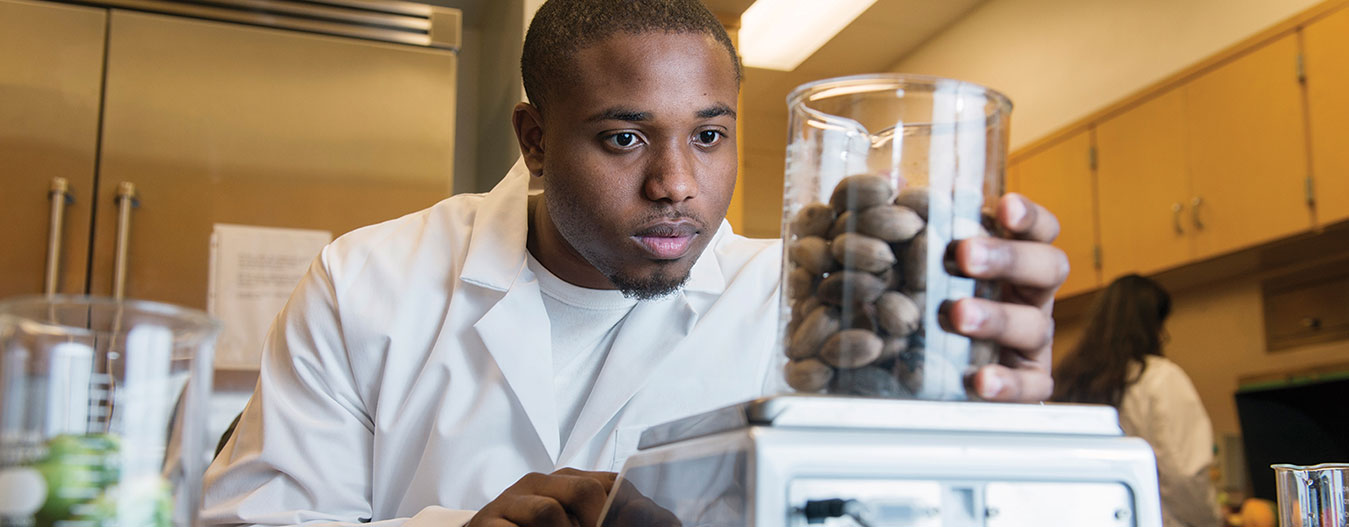 Male student working with food