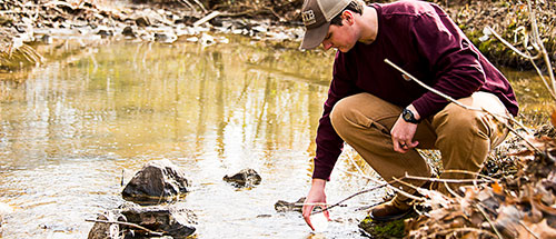 Student taking water samples